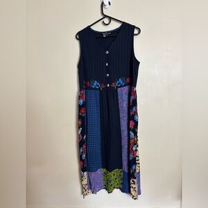 Carole Little Vintage Navy Floral Patchwork Sleeveless Fairycore Dress Sz 10